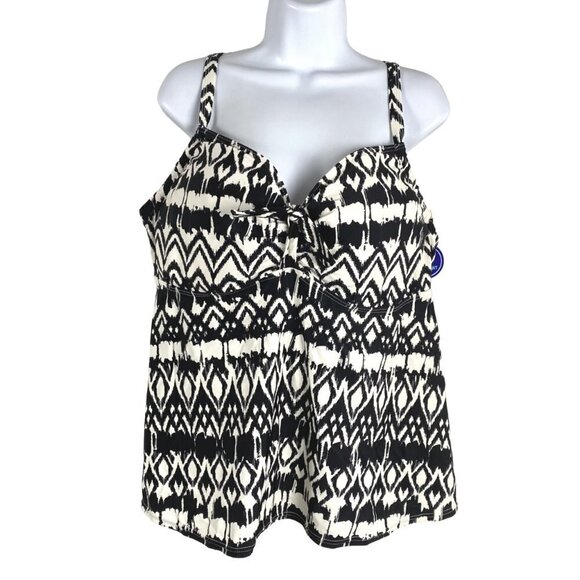 Swimsuits For All Tankini Swim Top Black‎ White Print NWT Women's Size 18D/DD - Picture 1 of 9